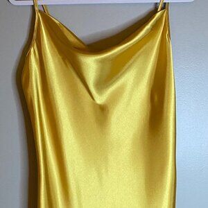 Bebe Bias Spaghetti Strap Satin Slip Dress Size L in Gold